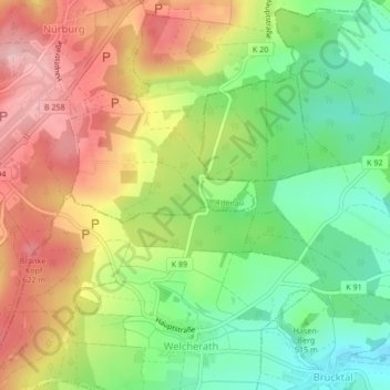 Topografische Karte Motte Kasselsburg, Höhe, Relief