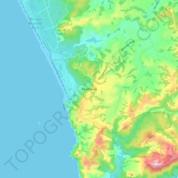 Topografische Karte Muriwai, Höhe, Relief