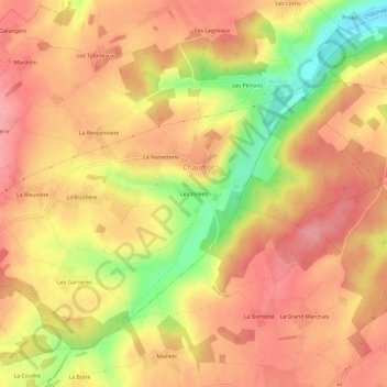 Topografische Karte Les Vinées, Höhe, Relief