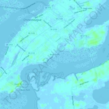Topografische Karte Birch Town, Höhe, Relief