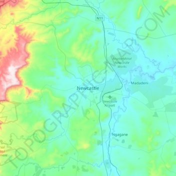 Topografische Karte Newcastle, Höhe, Relief