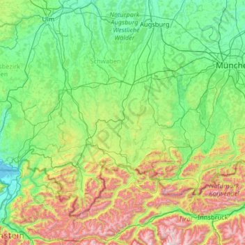 Topografische Karte Ostallgäu, Höhe, Relief