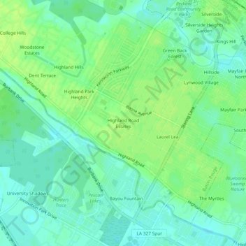 Topografische Karte Highland Road Estates, Höhe, Relief