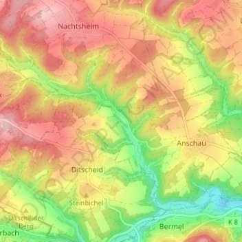 Topografische Karte Mimbach, Höhe, Relief