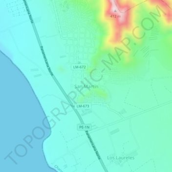 Topografische Karte San Martín, Höhe, Relief