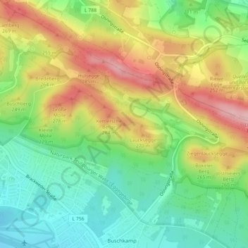 Topografische Karte Plasegge, Höhe, Relief