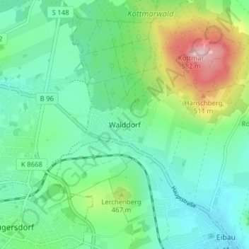 Topografische Karte Walddorf, Höhe, Relief
