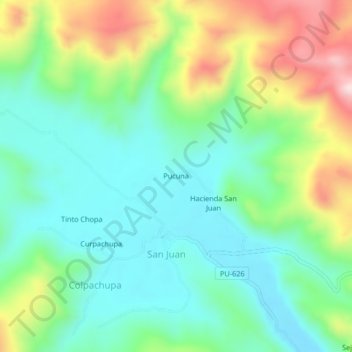 Topografische Karte Pucuna, Höhe, Relief