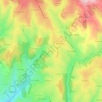 Topografische Karte Le Frein, Höhe, Relief