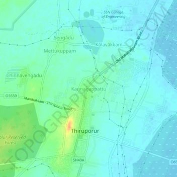 Topografische Karte Kannagappattu, Höhe, Relief