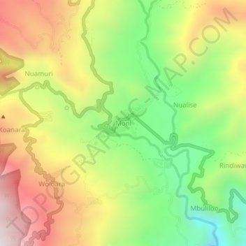 Topografische Karte Moni, Höhe, Relief