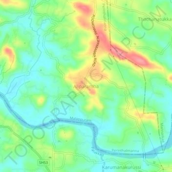 Topografische Karte Aliparamba, Höhe, Relief