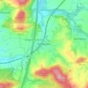 Topografische Karte Ildehausen, Höhe, Relief