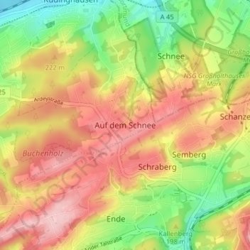 Topografische Karte Auf dem Schnee, Höhe, Relief