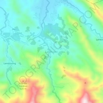 Topografische Karte Lamhako, Höhe, Relief