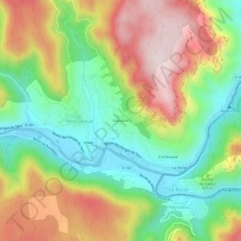 Topografische Karte Liaucous, Höhe, Relief