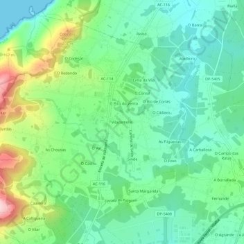 Topografische Karte Vilacornelle, Höhe, Relief