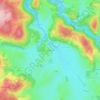 Topografische Karte Brezojevica, Höhe, Relief