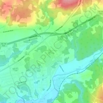 Topografische Karte Valley Cross Roads, Höhe, Relief