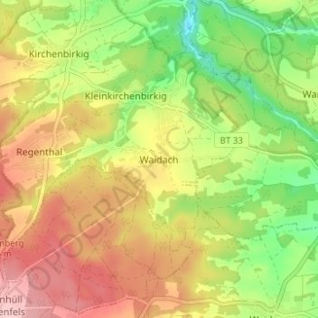 Topografische Karte Waidach, Höhe, Relief