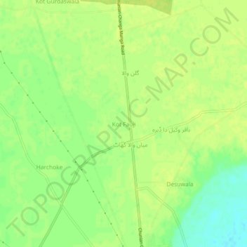 Topografische Karte Kot Fauji, Höhe, Relief