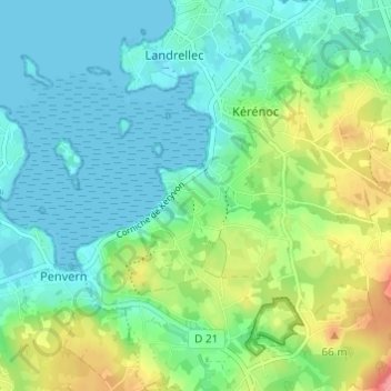 Topografische Karte Kervegan, Höhe, Relief