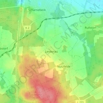 Topografische Karte Lentenau, Höhe, Relief
