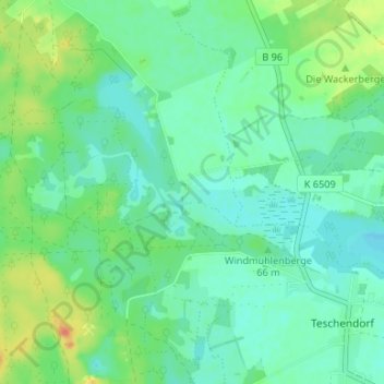 Topografische Karte Grundmühle, Höhe, Relief