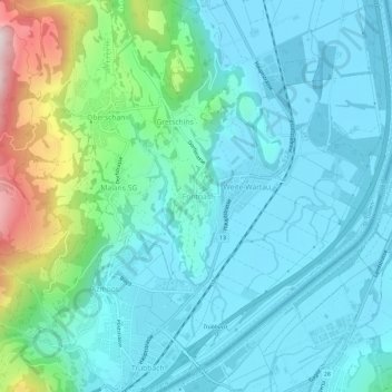 Topografische Karte Fontnas, Höhe, Relief