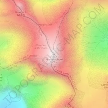 Topografische Karte Rheinwaldhorn, Höhe, Relief