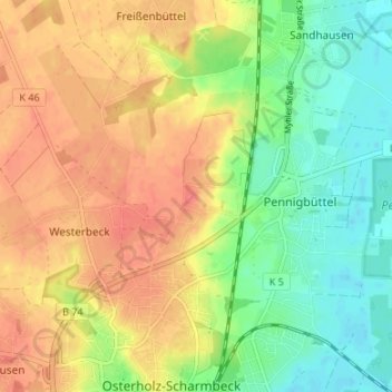 Topografische Karte Wiste, Höhe, Relief
