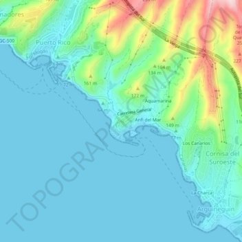 Topografische Karte Los Caideros, Höhe, Relief
