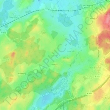 Topografische Karte Unterrot, Höhe, Relief