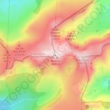 Topografische Karte Pic de Madrès, Höhe, Relief