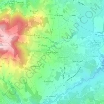 Topografische Karte Grands Champs, Höhe, Relief