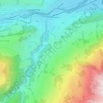Topografische Karte Bächlen, Höhe, Relief