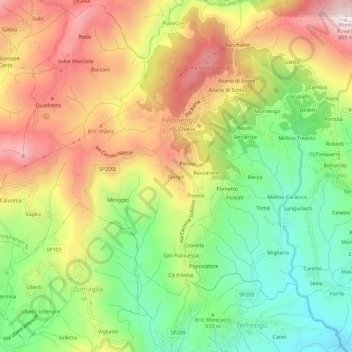 Topografische Karte Gurgo, Höhe, Relief
