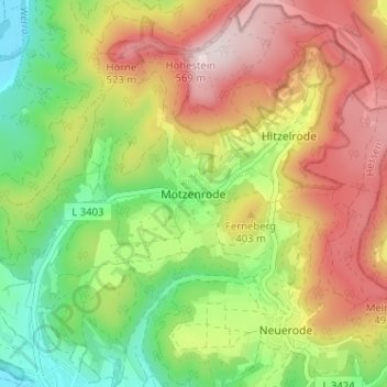 Topografische Karte Motzenrode, Höhe, Relief