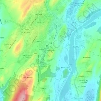 Topografische Karte Charignin, Höhe, Relief