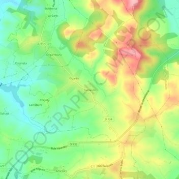 Topografische Karte Sussaute, Höhe, Relief