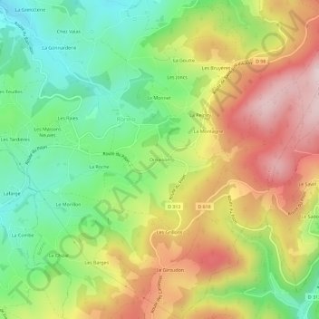Topografische Karte Ornaison, Höhe, Relief