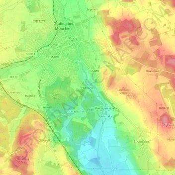 Topografische Karte Höllmühle, Höhe, Relief