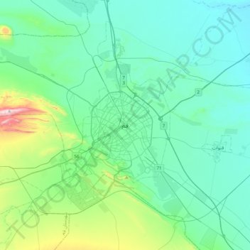 Topografische Karte Ghom, Höhe, Relief