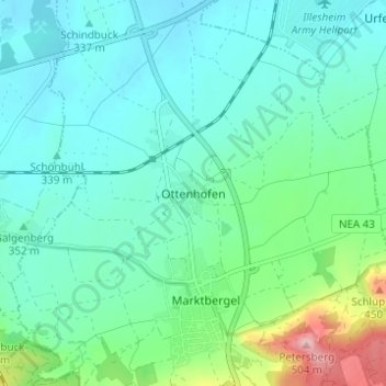 Topografische Karte Ottenhofen, Höhe, Relief