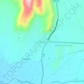 Topografische Karte Ciudad de Dios, Höhe, Relief