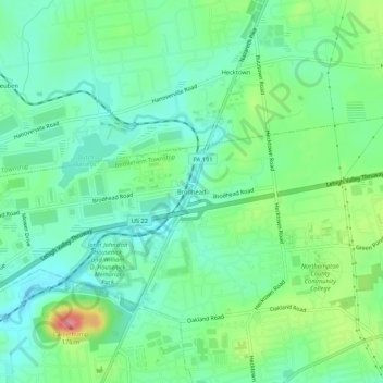 Topografische Karte Brodhead, Höhe, Relief