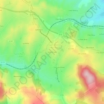 Topografische Karte Vers le Saut, Höhe, Relief