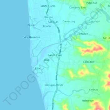 Topografische Karte Santa Cruz, Höhe, Relief