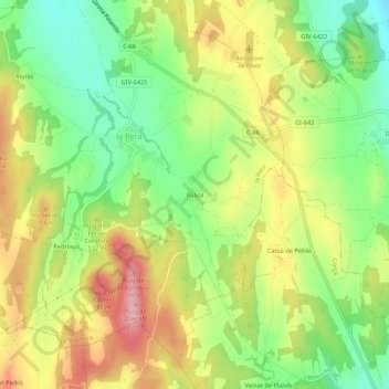 Topografische Karte Púbol, Höhe, Relief