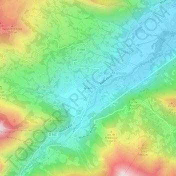 Topografische Karte Arrens, Höhe, Relief